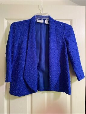 Alfred Dunner Cobalt Blue Open-Front Textured Jacket